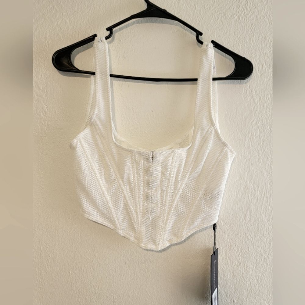 White Fox Bad Gal Bustier Mesh Corset White Top Medium